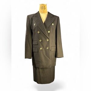 Escada Charcoal Gray Pinstripe Womens Skirt Suit